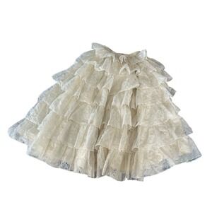 Handmade Vintage Ivory Lace Tiered Ruffle Maxi Skirt Eyelet Floral Cottagecore